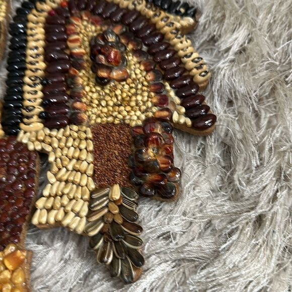 Vintage Mosaic Folk Art Handmade Rooster Seed Bean Wood Cutout Wall Decor - Picture 9 of 17